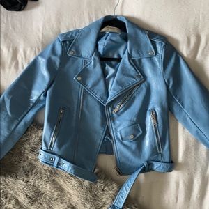 Zara Light blue pleather Moto jacket